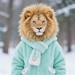 aesthetic portrait commission of a albino male furry anthro lion wearing a cute mint colored cozy soft pastel winter outfit, winter atmosphere. character design by chunie, kristakeshi, sigmax, ross tran
