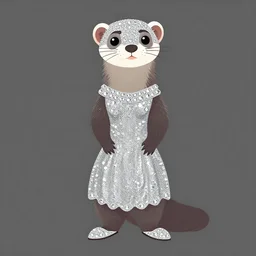detailed flat 2 d : ferret character : wearing diamonds : wearing silver showgirl sequins dress : head legs shoes : lorax movie : artstation
