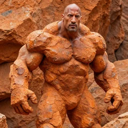 dwayne johnson as a monster made of orange rock, orange stone, craggy rock, rough rock, realistic photo, skin of rough stone, broken rock skin