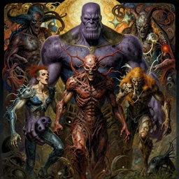 the platonic ideal of 7 0 s antipsychotic ad of cletus kasady ultimate carnage thanos dementor doctor manhattan chtulu nazgul, detailed, intricate, hyperrealism, intense, scary, decay, dmt, art by brock hofer and artgerm and greg rutkowski and alphonse mucha