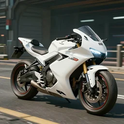 a white dj super bike step thru in cyberpunk 2 0 7 7 unreal engine 5 4 k photo realistic