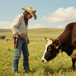 cowboy hearing cattle, western art