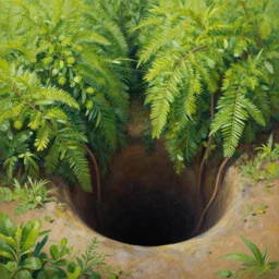 Bushes being sucked into a blackhole in a zoo, Realistic painting, Hyperrealistic