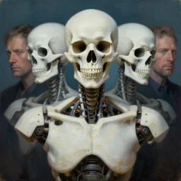 friendly humanoid death robot, award winning, portrait bust, symmetry, faded white colors, cypherpunk background, tim hildebrandt, wayne barlowe, bruce pennington, donato giancola, larry elmore, masterpiece, trending on artstation, cinematic composition, beautiful lighting, hyper detailed!!!, 8 k, oil on canvas