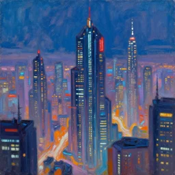 an expressive oil painting of a cyberpunk utopia