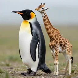 a real photograph of a new animal species, a mix hybdrid between a penguin body, a giraffe neck, hyperdetailed mix, photomanipulation