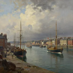 landscape portrait of a victorian port, very detailed, cinematic lighting, digital painting by craig mullins