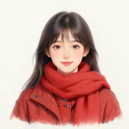 medium shot portrait of friendly girl wearing winter clothing and scarf, red tones, detailed drawing by awardwinning artist, smooth and sharp black outlines, flat inked colors, scratched shadow, moebius, jean giraud, frank miller