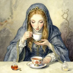 cthulhu drinking tea, beatrix potter watercolour illustration
