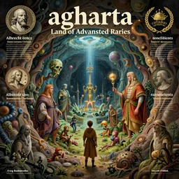 agharta, land of advanced races, hollow earth infographic with illustrations, by albrecht durer, konstantinas ciurlionis, sir john tenniel, kilian eng vibrant colours, dynamic lighting, digital art, winning award masterpiece, fantastically beautiful, illustration, aesthetically inspired by leonardo da vinci, trending on artstation, art by greg rutkowski, 8 k