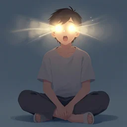 person sitting with light energy coming out of their eyes and mouth, digital art, trending on artstation