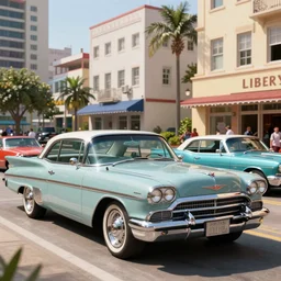vintage cadillacs and cars in liberty city, grand theft auto, photorealistic hyperdetailed 3 d matte painting,, hyperrealistic, cinematic, unrealengine octane render,