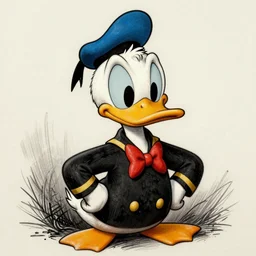 michael karcz grunge drawing of donald duck. , in the style of corpse bride, loony toons style, horror themed, detailed, elegant, intricate, trending on artstation, 4k