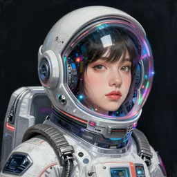 Amanda Kwong in a futuristic spacesut highly detailed digital painting artstation concept art by artgerm and greg rutkowsi, holographic helmet, neon highlights