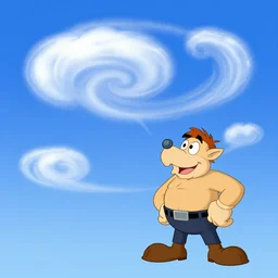cartoon concept art, clean blue sky, spiral cirrus clouds, from sam and max