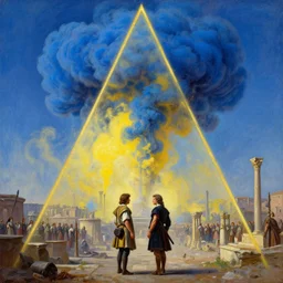establishing shot by wes anderson, a beautiful blue and yellow smoke explosion in the roman empire, by anders zorn, rule of thirds, golden triangle, masterpiece by greg rutkowski, intricate, elegant, highly detailed, oil painting, concept art, smooth, sharp focus, illustration, eerie beautiful cinematic, thomas lawrence, gurney,