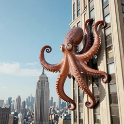 octopus climbing the empire state building, photorealistic