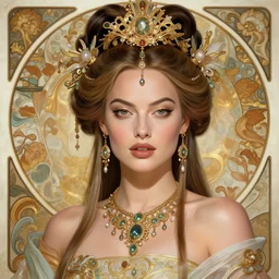 Margot Robbie as a Chinese Goddess, cute, fantasy, intricate, elegant, highly detailed, digital painting, 4k, HDR, concept art, detailed jewelry, smooth, sharp focus, illustration, art by Artgerm and H R Giger and Greg Rutkowski and Alphonse Mucha