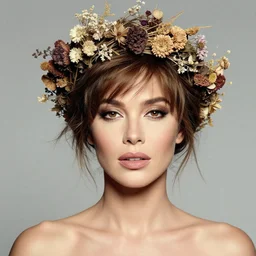 fine art photo of cindy crawford, she has a crown of dried flowers, by oleg oprisco