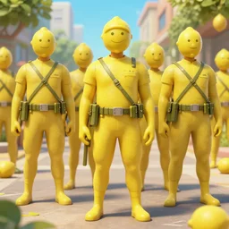 d - day with lemon soldiers, lemon faces, lemon bodies, artstation