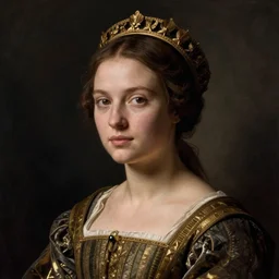 portrait of young woman in renaissance dress and renaissance headdress, art by giotto