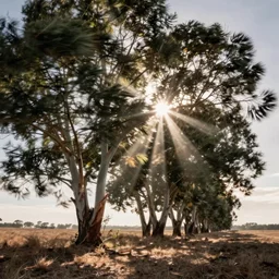 long exposure photograph of eucalyptus trees, strong wind, back light, dslr, photographed by julie blackmon