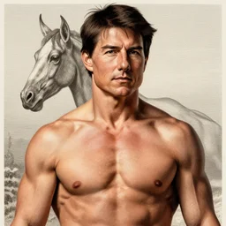 tom cruise torso, centaur, majestic matte painting, by Beeple, Gustave Dore, Artstation, CGsociety