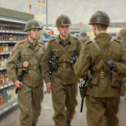 british supermarket world war 2 soldiers, oil painting