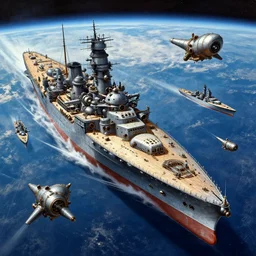 an intense space battle taking place above Earth in 1920, steampunk style spaceships, each side has a massive battleship surrounded by smaller cruisers, painted by Jakub Rozalski