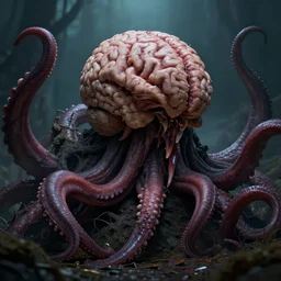 cthulhu eat human brain, by lovecraft, tentacles, realistic, horror art, beautiful texture, beautiful graphics, fantasy artwork, very beautiful scenery, hd, hdr, ue 5, ue 6, unreal engine 5, cinematic 4 k wallpaper, 8 k, ultra detailed, by popular digital, details, beautiful image ever created, high resolution, artstation, award winning