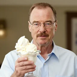 walter white holding an ice cream sundae, sharp focus