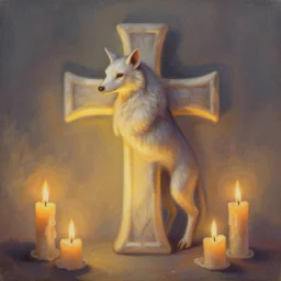 a strange animal in the shape of a cross. volumetric lighting, holiness, candles, perfectly shaded, detailed, soft painting, art