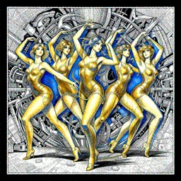 photo of women dancing studio 54 gold colour palette symmetrical, beautiful, elegant, watercolor, cinematic, insanely detailed and intricate, James Gurney, Peter Mohrbacher, Marc Simonetti, Mike Mignola, Bright blue tones, Black paper with detailed black and white line work,high tech,hard surface modelling,Character Design, graffiti, by Ashley Wood,vertigo comics style