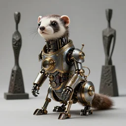 futuristic steampunk ferret - shaped pet - robot, steampunk ferret - inspired robot, borderlands - inspired ferret - shaped robot, created by louise bourgeois, louise nevelson, alberto giacometti
