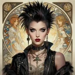 beautiful female punk, portrait, cyberpunk, symmetry, detailed, elegant, intricate, dynamic lighting, digital art, digital painting, artstation, wlop, sharp focus, illustration, art by artgerm and greg rutkowski and alphonse mucha, 8 k