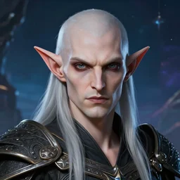( ( ( ( ( hyperrealist dnd drow class portraitand, in the background is the universe. ) ) ) ) ) by daniel f. gerhartz and matt stewart, fantasy, photorealistic, dynamic lighting, bet face, handsome drow, beautiful, perfect factions, perfect drow, trending on artstation, poster, volumetric lighting, very detailed faces, 4 k, award winning