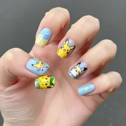 a hand with pokemon themed painted nails