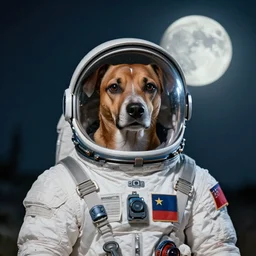 laika the dog is in a spacesuit. soviet style socialist realism. full moon.