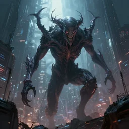 an extremely hostile eldritch entity invading a cyberpunk city, digital art highly - detailed artstation cgsociety masterpiece