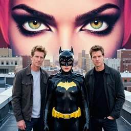 phil noto, peter mohrbacher, thomas kinkade, artgerm, batgirl dc comics, symmetrical eyes, city rooftop