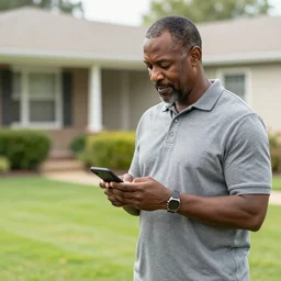 a black middle aged man looking at his front yard