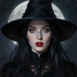 hyper realistic, portrait, close - up, moon, dark witch, painting by ansell, mary jane, smooth, sharp focus