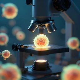 a 3D render of glowing cells under a microscope, bokeh, Canon 50mm, cinematic lighting, volumetric light, octane, octane render, redshift render