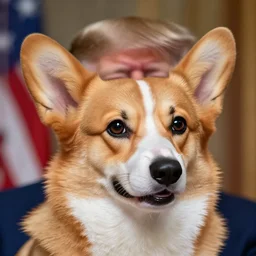 president donald trump has a corgi head, photorealistic