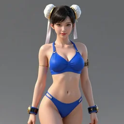 beautiful portrait of a gorgeous swimsuit model who looks like Chun Li   , character design by charlie bowater, ross tran, artgerm, and makoto shinkai, detailed, soft lighting, rendered in octane