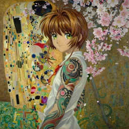 a dramatic painting of Sakura from Cardcaptor Sakura with oriental tattoos, artstation, hyperdetailed, cinematic lighting, by James Jean, Moebius, Cory Loftis, Craig Mullins, Rutkowski, Mucha, Kim Jung-Gi, Klimt, highly detailed, few farm green highlights, oil on canvas