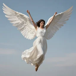 beautiful rumanian dark - haired angel soaring in the sky, wide - angle, ultra - detailed, digital art, trending in artstation, cinematic lighting, studio quality, smooth rendering, victorious pose, concept art, smooth, clear focus, artey freytag, alex grey