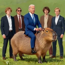 joe biden riding a capybara mount by artgerm and Craig Mullins, James Jean, Andrey Ryabovichev, Mark Simonetti and Peter Morbacher 16k