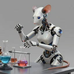 ultrarealistic illustration mouse cyborg performing a chemistry experiment, cyberpunk, sci - fi fantasy, intricate, elegant, highly detailed, digital painting, artstation, concept art