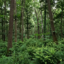 a photograph of a forest with trees and shrubs taken in summer season, 4k, detailed, hyper realistic,